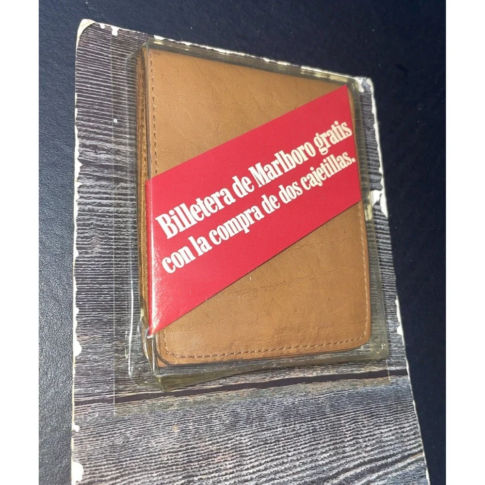Vintage‎ RARE 1989 New Marlboro Brand Genuine Leather Brown Bi-Fold Wallet